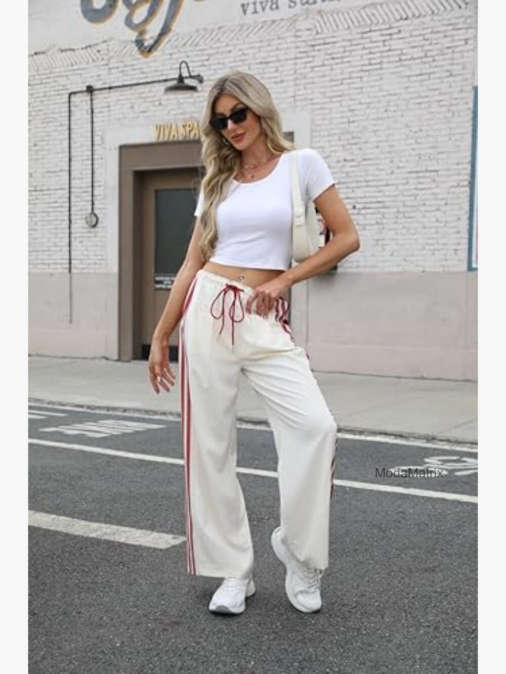 Wide Leg Palazzo Pants with Drawstring Waist & Side Stripes, Pockets, XS-XXL - Picture 5 of 7